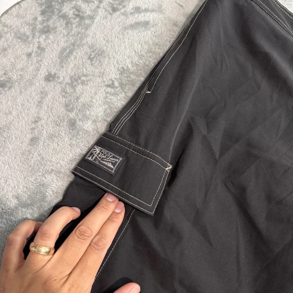 Polo Ralph Lauren Mens Black Board Shorts Swim Trunks Cargo Pocket Red Pony L
